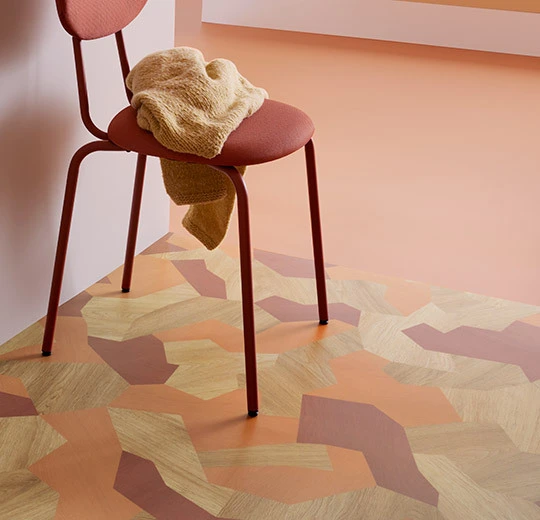 Verlegebild – heterogener Vinylbelag, Modul UP Compact – terracotta uni