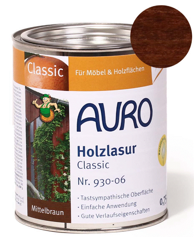 AURO Holzlasur Classic 930 0,75 – Mittelbraun